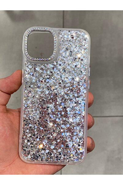 Mee.co İphone 15 Uyumlu Simli Epoksi Kılıf Kamerası Taş Detaylı Parıltılı Sim...