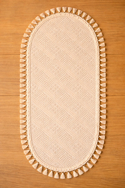 ŞAH TEXTILE DESIGN Püskül detay oval buldan bezi pamuklu bohem runner 40x110