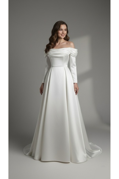 makbuleofficial Drape Detaylı ,Pileli Etekli Söz Nişan Nikah Elbisesi