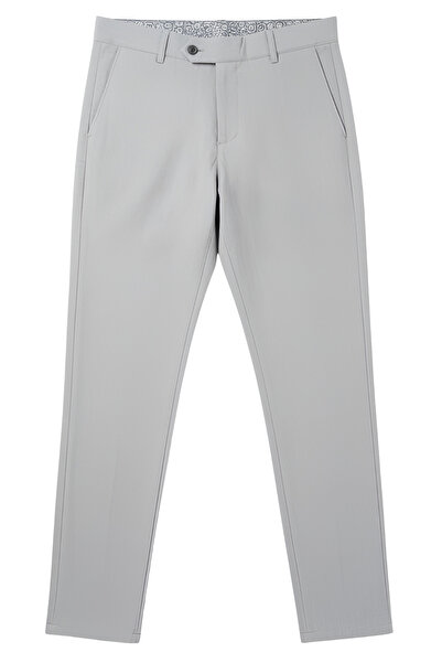 SİVAİST Men's Light Gray Stretchy Lycra Ankle Length Fabric Trousers