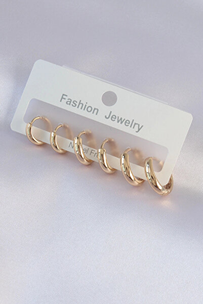 My Reality Fashion مجموعة أقراط بيضاوية بلون ذهبي نحاسي