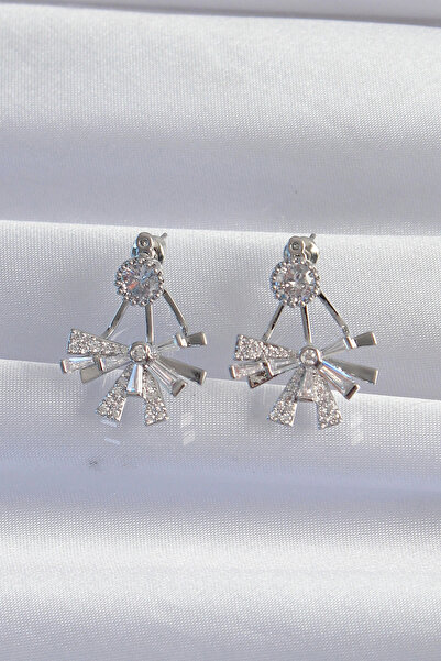 esplendor Brass Silver Color Zircon Stone Flat Bow Model Earrings