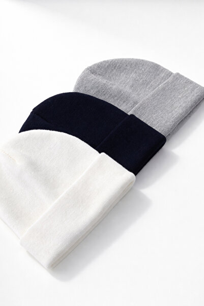 Hakan Collezione Set of 3 Black & White & Gray Basic Knitwear Beanie