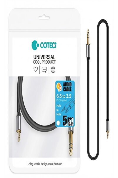 COTECi 6.5mm to 3.5mm Aux Jack Ses Kablosu Jak Dönüştürücü Gitar Amfi Hoparlö...