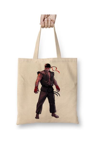 Toyaso Street Fighter Evilryu White Cloth Bag Long Handle Shopping Bag Beach Bag
