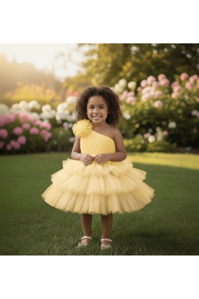 Asel Kids Rochie mini din tul cu căptușeală din bumbac cu design special pent...