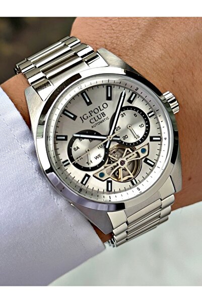 JG. Polo Club Automatic Silver Color 5 Atm Water Resistance Steel Case Men Wr...
