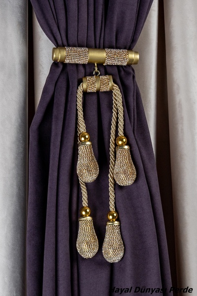 Hayal Dünyası Orta Bağlama Özel Yapım Ahşap Taşlı Perde Bağı Braçol Perde Aks...