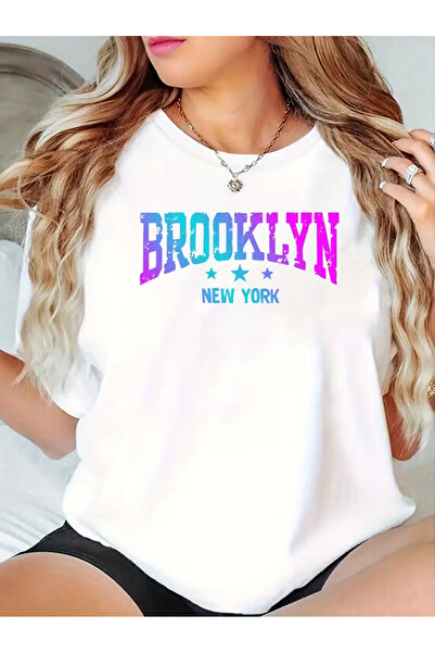 EYMORA Casual Brooklyn Letter Print T-Shirt for Women