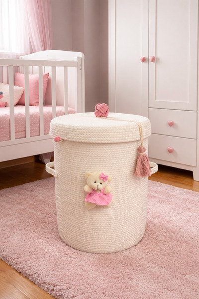 Bohemahome Ekru büyük boy bebek çocuk çamaşır oyuncak sepeti