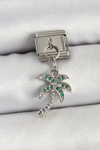 esplendor 316L Steel Dangle Zircon Stone Palm Tree Model Silver Color Nominat...