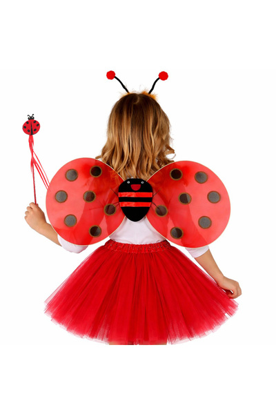 Lunaev Red Ladybug Firefly Costume Set - (Tutu, Wings, Crown, Wand) (4490)