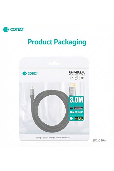 COTECi Mini DisplayPort to DisplayPort 1.4 Kablosu 3 Metre - 8K 60Hz / 4K 144...