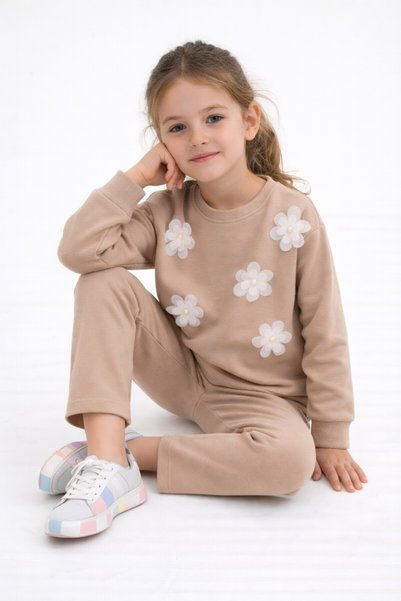 BABY SPORT Girl's Suit Pearl Grain Floral Accessories Long Sleeve Cotton 2-5 Years Old