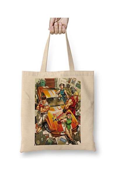 Toyaso Street Fighter Urbano Λευκή υφασμάτινη τσάντα με μακριά λαβή Τσάντα αγ...