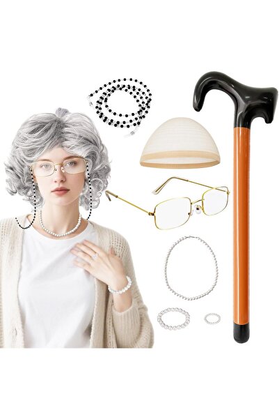 KASTWAVE مجموعة شعر مستعار للسيدات المسنات، شعر مستعار رمادي مجعد للنساء، مجم...