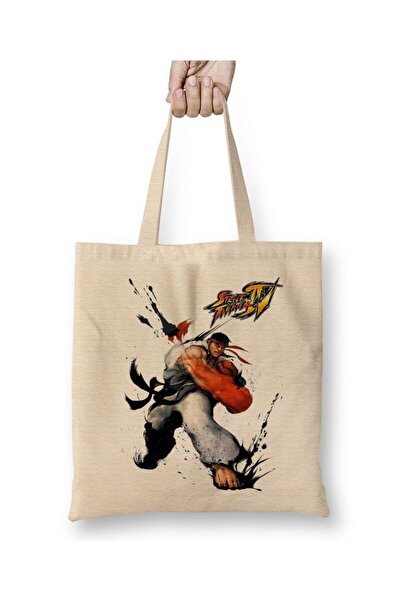 Toyaso Ryu Street Fighter White Tote Bag Long Handle Shopping Bag Beach Bag
