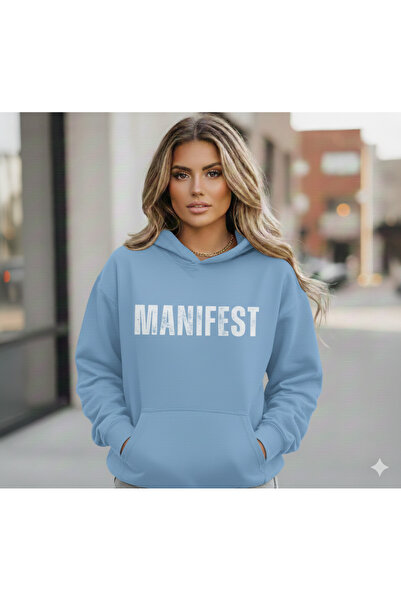 ALİ.COM Unisex Manifest Printed Hooded Oversized 3 Thread Fleece-Lined Casual...