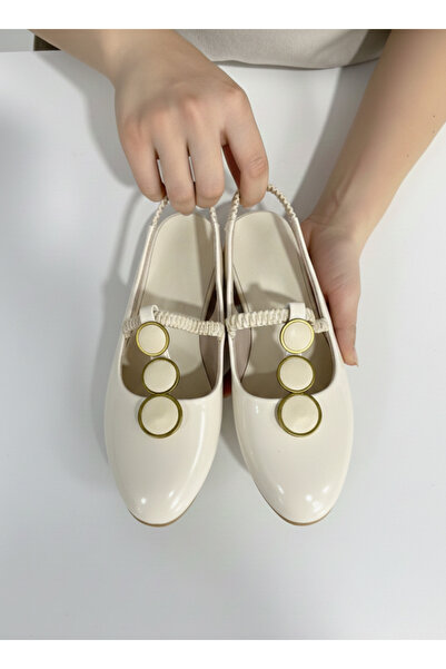ALB TERLİK AYAKKABI SAN. TİC. LTD. ŞTİ. Women's Cream Buckle Ballerinas - Sty...