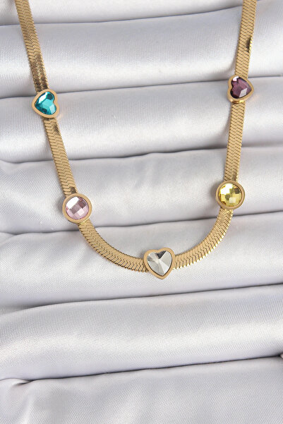 esplendor 316L الصلب الذهب اللون سلسلة الإيطالية الملونة الزركون حجر القلب ال...