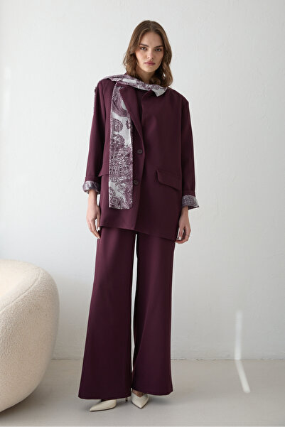 Melike Tatar Patterned Scarf and Jacket Set 32-2654