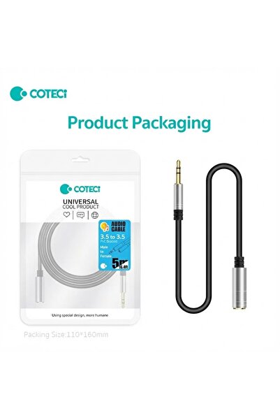 COTECi 3.5mm Dişi ve Erkek Jak Aux Uzatma Kablosu Jack Kulaklık Mikrofon Dest...