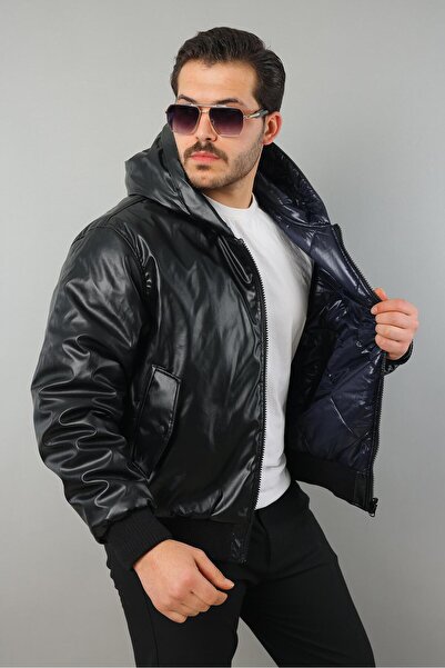 MODAEMAS Men's Winter Reversible Faux Leather Coat