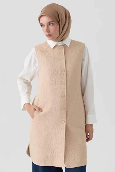 Tuğba Sıfır Yaka Kapitone Yelek - Taş