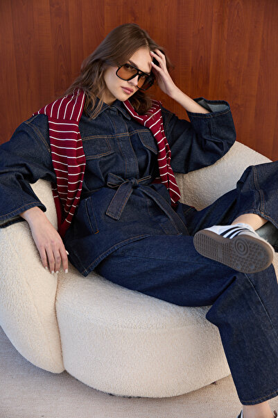 Melike Tatar Belted Pocketed Denim Suit 32-8000