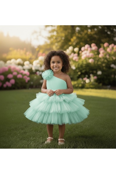 Asel Kids Rochie mini din tul cu căptușeală din bumbac cu design special pent...