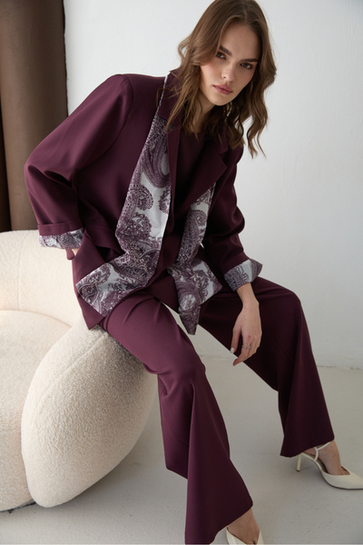 Melike Tatar Patterned Scarf and Jacket Set 32-2654