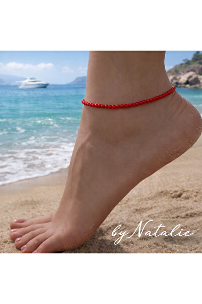 by Natalie Kırmızı kum boncuklu halhal küm boncuk ayak bileklik