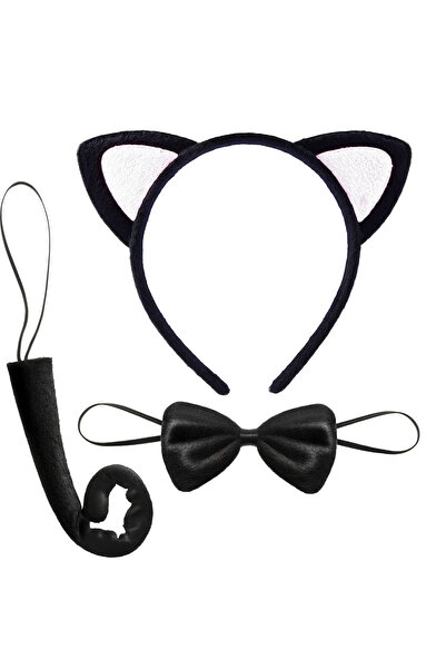Lunaev Cute Cat Costume Set Ear Bow Tie Tail White Color (4490)