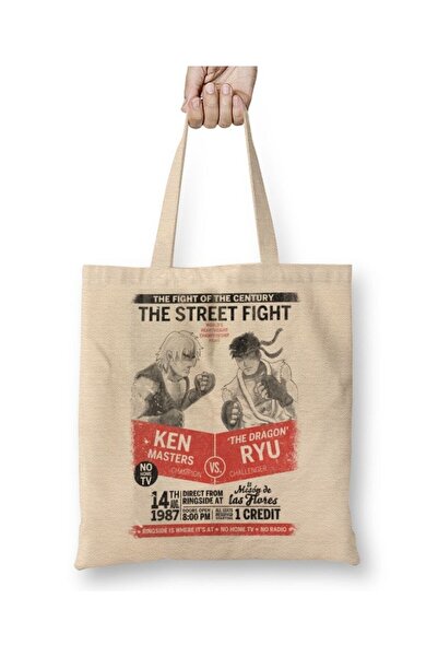 Toyaso Geantă de pânză albă Street Fighter The Street Fight, cu mâner lung, g...