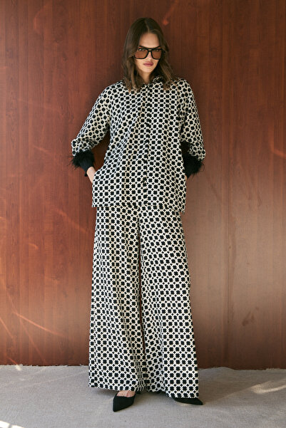 Melike Tatar Feather Patterned Shirt Set 32-2625