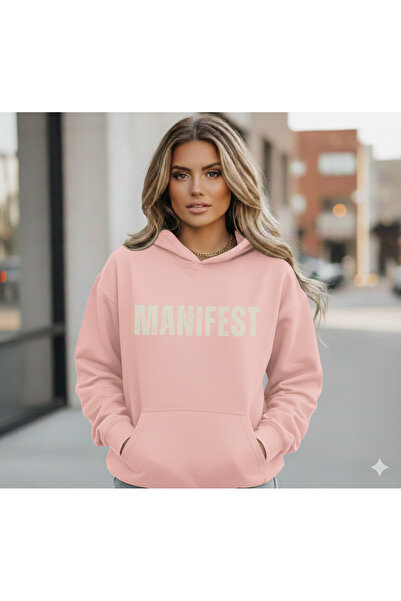 ALİ.COM Unisex Manifest Printed Hooded Oversized 3 Thread Fleece-Lined Casual...