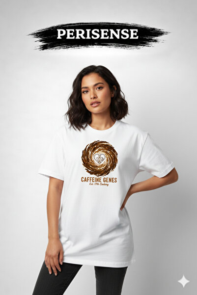 PERISENSE Unisex Coffee Addict Printed Premium Combed Cotton Oversized T-Shirt