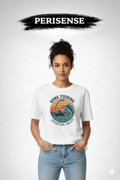 PERISENSE Unisex Fishing Printed Premium Combed Cotton Oversized T-Shirt