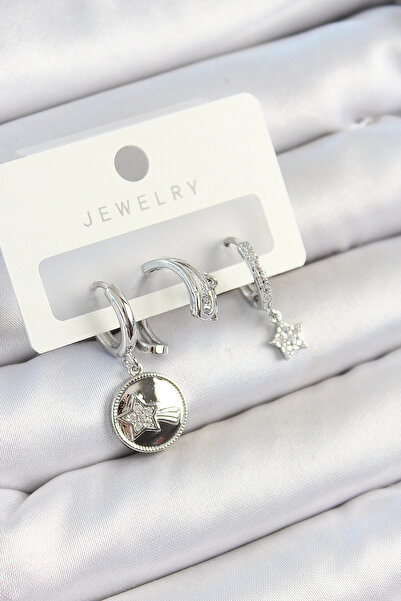 esplendor طقم أقراط نسائية مكونة من 3 أزواج من حجر الزركون النحاسي المتدلي عل...