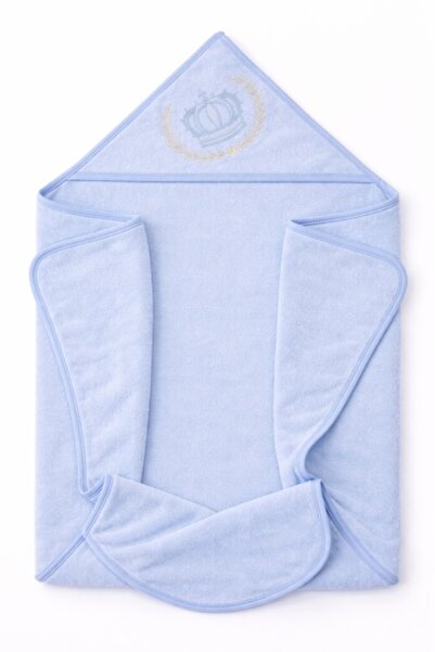 Pure Boutique Blue baby towel with hood and crown embroidery, fine and absorb...