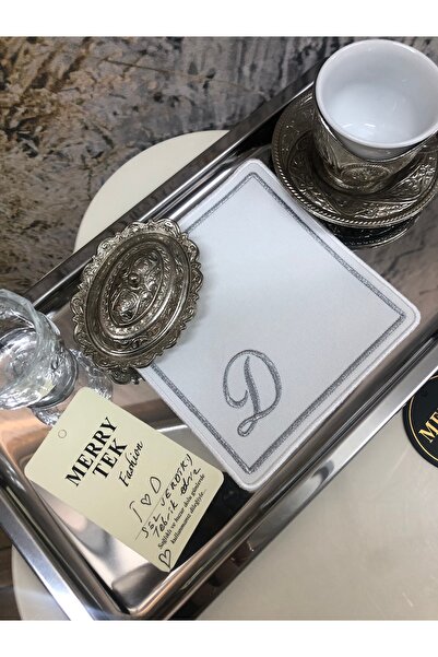 MERRYTEK Fashion D Harfli kokteyl kahve yanı peçetesi metalik gümüş beyaz
