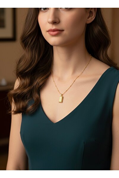 MC Boutique Minimalist Tasarım Desenli Plaka Uçlu İnce Zincir Çelik Kolye