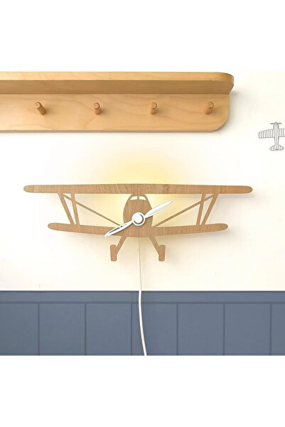 DECOMALL ( PP-28) Uçak Desen Ahşap Işıklı Bebek ve Çocuk Odası Duvar Asılabil...