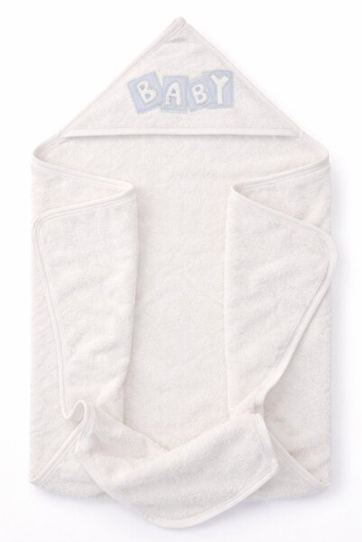 Pure Boutique White baby towel with hood and baby embroidery, absorbent cotto...