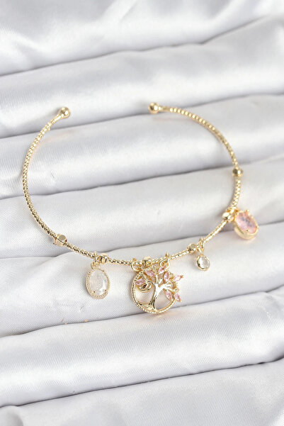 esplendor Tree of Life Charmlı Gold Color Brass Women's Bracelet