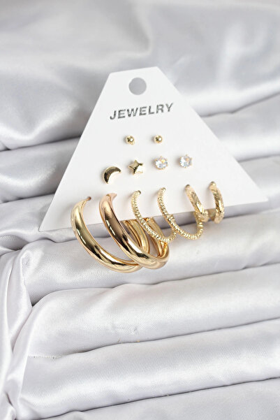 esplendor Gold Color 6 Pairs Brass Women's Earrings Set