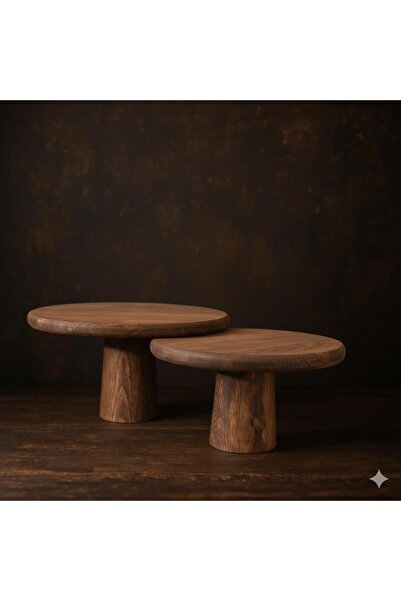 Rabo Craft 2'Li Doğal Ahşap Pasta Kek Standı , Ahşap Ayaklı Kek Standı,Sunuml...