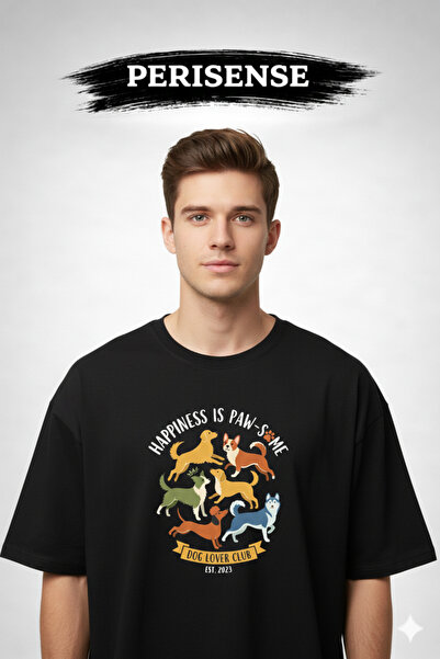 PERISENSE Tricou oversize unisex din bumbac pieptănat premium, cu imprimeu pe...