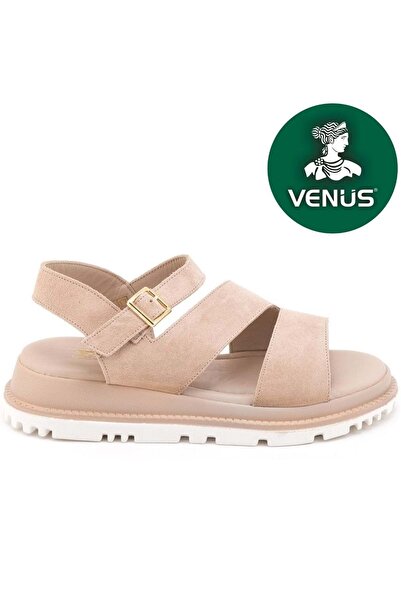 Venüs صندل نسائي مريح من الجلد الطبيعي من Hifli باللون البيج