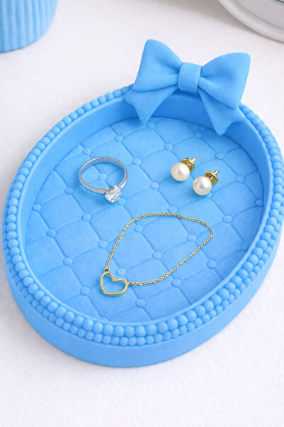 Vescarri صينية مجوهرات مبطنة بتفاصيل فيونكة - حامل زينة بأسلوب كوكيت